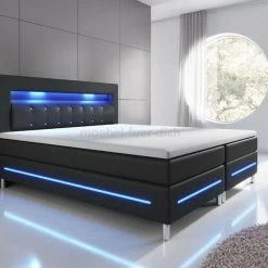 Boxspringbett Salerno Mit LED In Seiten- Fuß- Und Kopfteil Schwarz Oder Weiß -Möbelhaus 332894627