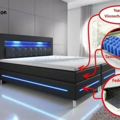 Boxspringbett Salerno Mit LED In Seiten- Fuß- Und Kopfteil Schwarz Oder Weiß -Möbelhaus 332894645