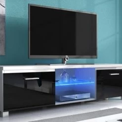 TV Lowboard, TV Möbel, TV Schrank, Weiß Und Schwarz Glänzend Lackiert.150x40x42cm -Möbelhaus 342427690