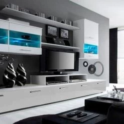 Wohnwand, Wohnmöbel TV, Esszimmer Mit LEDs, Weiß Matt/ Weiß Lackiert, 250x194x42 -Möbelhaus 342436306