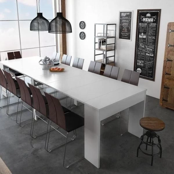 Esstisch, Konsolentisch, Ausziehtisch Bis Zu 302cm, Mattweiß.50x90x75cm 4 Esstisch, Konsolentisch, Ausziehtisch Bis Zu 302cm, Mattweiß.50x90x75cm – Bild 2