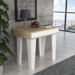 Esstisch, Konsolentisch, Ausziehtisch Bis 300cm, Mattweiß/ Gebürstete Eiche. 52x90x79 -Möbelhaus 342765395