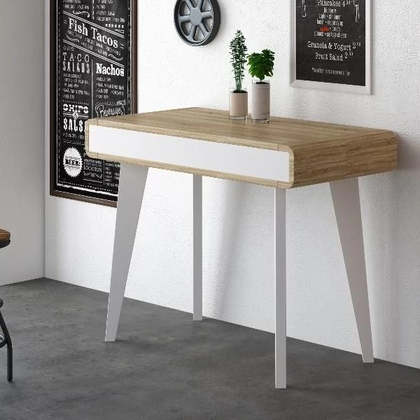 Esstisch, Konsolentisch, Ausziehtisch Bis 300cm, Matt Weiß/ Eiche Gebürstet.102x52x79 5 Esstisch, Konsolentisch, Ausziehtisch Bis 300cm, Matt Weiß/ Eiche Gebürstet.102x52x79 – Bild 3