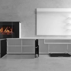 Wohnwand, Wohnmöbel Mit Elektrischem Kamin, Mattweiß/ Hochweiß Lackiert,290x170x45 -Möbelhaus 342770129