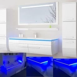 120 Cm Badmöbel Set Weiss Hochglanz LED Badezimmermöbel Komplett Badezimmer 120 Cm .