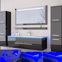 120 Cm Badmöbel Set Schwarz Hochglanz LED Badezimmermöbel Komplett Badezimmer 120 Cm