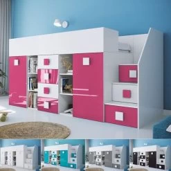Hochbett Etagenbett Hochglanz TELLY3 Mit Schreibtisch Schrank Regalen Und Treppe Weiß 20 Hochbett Etagenbett Hochglanz TELLY3 Mit Schreibtisch Schrank Regalen Und Treppe Weiß -Möbelhaus 356323691