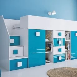 Hochbett Etagenbett Hochglanz TELLY3 Mit Schreibtisch Schrank Regalen Und Treppe Weiß 21 Hochbett Etagenbett Hochglanz TELLY3 Mit Schreibtisch Schrank Regalen Und Treppe Weiß -Möbelhaus 356323755