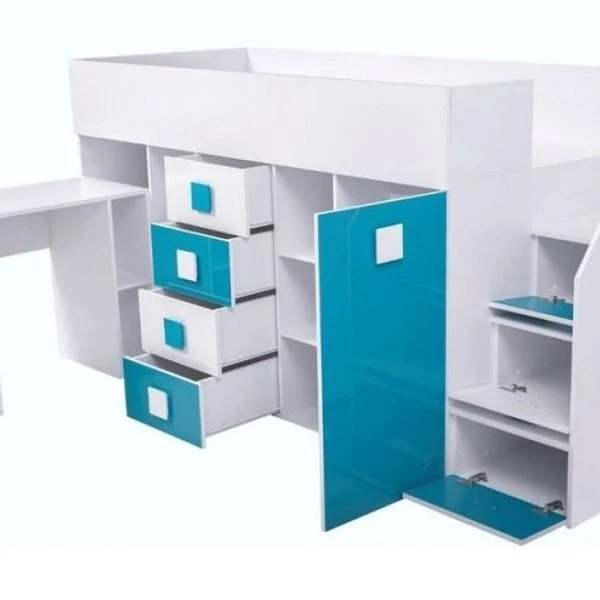 Hochbett Etagenbett Hochglanz TELLY3 Mit Schreibtisch Schrank Regalen Und Treppe Weiß 7 Hochbett Etagenbett Hochglanz TELLY3 Mit Schreibtisch Schrank Regalen Und Treppe Weiß – Bild 5