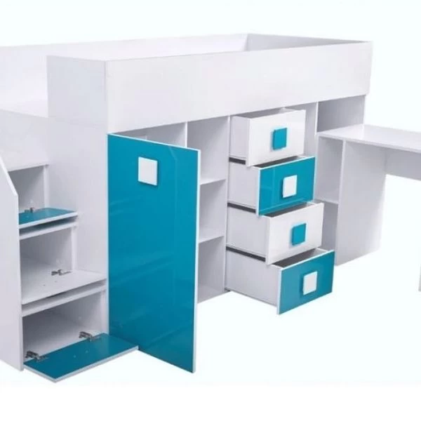 Hochbett Etagenbett Hochglanz TELLY3 Mit Schreibtisch Schrank Regalen Und Treppe Weiß 8 Hochbett Etagenbett Hochglanz TELLY3 Mit Schreibtisch Schrank Regalen Und Treppe Weiß – Bild 6