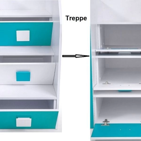 Hochbett Etagenbett Hochglanz TELLY3 Mit Schreibtisch Schrank Regalen Und Treppe Weiß 11 Hochbett Etagenbett Hochglanz TELLY3 Mit Schreibtisch Schrank Regalen Und Treppe Weiß – Bild 9