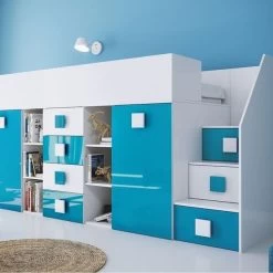 Hochbett Etagenbett Hochglanz TELLY3 Mit Schreibtisch Schrank Regalen Und Treppe Weiß 22 Hochbett Etagenbett Hochglanz TELLY3 Mit Schreibtisch Schrank Regalen Und Treppe Weiß -Möbelhaus 356324057