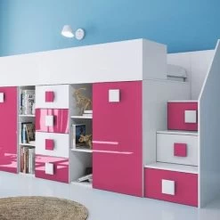 Hochbett Etagenbett Hochglanz TELLY3 Mit Schreibtisch Schrank Regalen Und Treppe Weiß 30 Hochbett Etagenbett Hochglanz TELLY3 Mit Schreibtisch Schrank Regalen Und Treppe Weiß -Möbelhaus 356324368