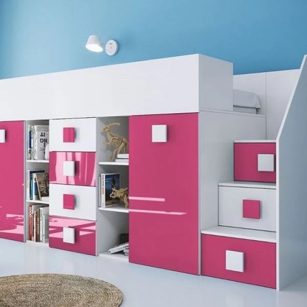 Hochbett Etagenbett Hochglanz TELLY3 Mit Schreibtisch Schrank Regalen Und Treppe Weiß 14 Hochbett Etagenbett Hochglanz TELLY3 Mit Schreibtisch Schrank Regalen Und Treppe Weiß – Bild 12