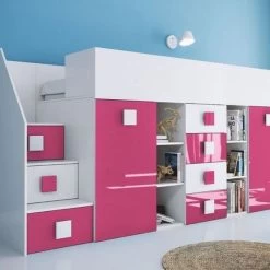 Hochbett Etagenbett Hochglanz TELLY3 Mit Schreibtisch Schrank Regalen Und Treppe Weiß 31 Hochbett Etagenbett Hochglanz TELLY3 Mit Schreibtisch Schrank Regalen Und Treppe Weiß -Möbelhaus 356324405