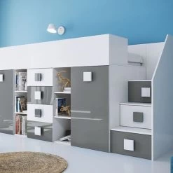 Hochbett Etagenbett Hochglanz TELLY3 Mit Schreibtisch Schrank Regalen Und Treppe Weiß 32 Hochbett Etagenbett Hochglanz TELLY3 Mit Schreibtisch Schrank Regalen Und Treppe Weiß -Möbelhaus 356324478