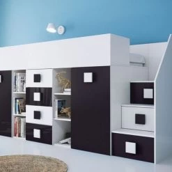 Hochbett Etagenbett Hochglanz TELLY3 Mit Schreibtisch Schrank Regalen Und Treppe Weiß 34 Hochbett Etagenbett Hochglanz TELLY3 Mit Schreibtisch Schrank Regalen Und Treppe Weiß -Möbelhaus 356324556