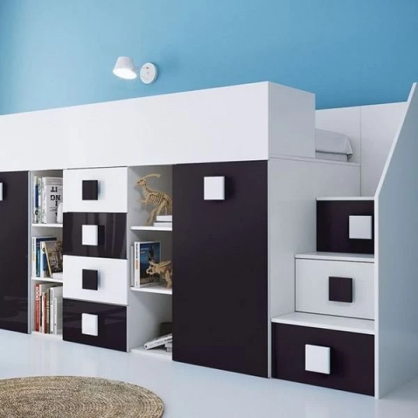 Hochbett Etagenbett Hochglanz TELLY3 Mit Schreibtisch Schrank Regalen Und Treppe Weiß 18 Hochbett Etagenbett Hochglanz TELLY3 Mit Schreibtisch Schrank Regalen Und Treppe Weiß – Bild 16
