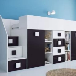 Hochbett Etagenbett Hochglanz TELLY3 Mit Schreibtisch Schrank Regalen Und Treppe Weiß 35 Hochbett Etagenbett Hochglanz TELLY3 Mit Schreibtisch Schrank Regalen Und Treppe Weiß -Möbelhaus 356324596