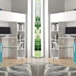 Hochbett Etagenbett Hochglanz PARIS 4 Mit Schreibtisch Schrank Regal Und Treppe Weiß -Möbelhaus 356410598