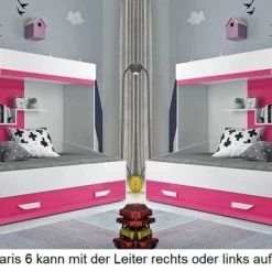 Hochbett Etagenbett Doppelstockbett Mit Treppe PARIS6 Hochglanz Weiß Türkis Rosa Grau -Möbelhaus 357054214
