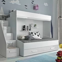 Hochbett Etagenbett Doppelstockbett Mit Treppe PARIS6 Hochglanz Weiß Türkis Rosa Grau -Möbelhaus 357054248