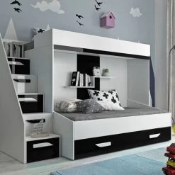 Hochbett Etagenbett Doppelstockbett Mit Treppe PARIS6 Hochglanz Weiß Türkis Rosa Grau -Möbelhaus 357054314