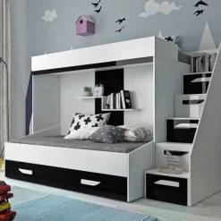 Hochbett Etagenbett Doppelstockbett Mit Treppe PARIS6 Hochglanz Weiß Türkis Rosa Grau -Möbelhaus 357054360