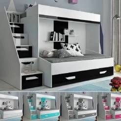 Hochbett Etagenbett Doppelstockbett Mit Treppe PARIS6 Hochglanz Weiß Türkis Rosa Grau -Möbelhaus 357054391