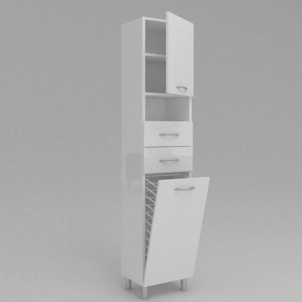 Badezimmerschrank Mit Wäschekorb SW24 188x30,40,50 Cm Weiß Hochglanzt