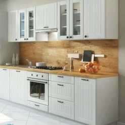 Landhaus Einbauküche LORA Küchenzeile 260 Cm Im Landhausstil Weiß, Beige O. Grau -Möbelhaus 362428933