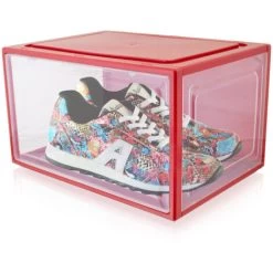 3er Set Rote Schuhbox Stapelbar Aufbewahrungsbox Kunststoffbox Schuhkasten Schuhkarton Schuhorganizer Bis Gr.47