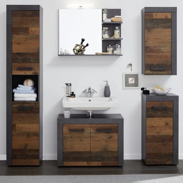 Badezimmer Cancun In Old Used Wood Design Mit Matera Grau 5-teilig 175 X 184 Cm 3 Badezimmer Cancun In Old Used Wood Design Mit Matera Grau 5-teilig 175 X 184 Cm