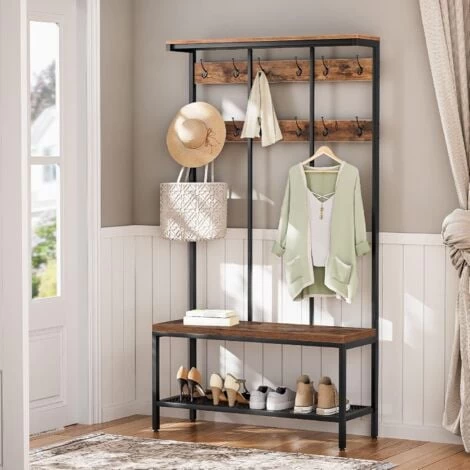 Garderobenständer, Große Garderobe, Kleiderständer Mit 12 Haken, Sitzfläche Mit 3 Aufbewahrungsbox, Schuhbank, Stabil, Industrie, Für Eingangsbereich, Wohnzimmer, Schlafzimmer, HOOBRO EBF33MT01 4 Garderobenständer, Große Garderobe, Kleiderständer Mit 12 Haken, Sitzfläche Mit 3 Aufbewahrungsbox, Schuhbank, Stabil, Industrie, Für Eingangsbereich, Wohnzimmer, Schlafzimmer, HOOBRO EBF33MT01 – Bild 2