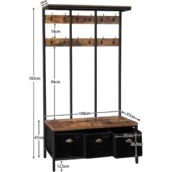 Garderobenständer, Große Garderobe, Kleiderständer Mit 12 Haken, Sitzfläche Mit 3 Aufbewahrungsbox, Schuhbank, Stabil, Industrie, Für Eingangsbereich, Wohnzimmer, Schlafzimmer, HOOBRO EBF33MT01 11 Garderobenständer, Große Garderobe, Kleiderständer Mit 12 Haken, Sitzfläche Mit 3 Aufbewahrungsbox, Schuhbank, Stabil, Industrie, Für Eingangsbereich, Wohnzimmer, Schlafzimmer, HOOBRO EBF33MT01 -Möbelhaus 37019772 5