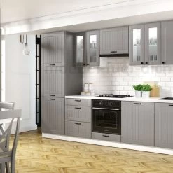 Landhausküche Lora Küchenzeile 300 Cm 9-tlg. Landhausstil Weiß, Beige Oder Grau