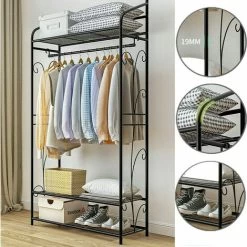 Offener Kleiderschrank Garderobenständer Aus Metall Kleiderständer Mit 3 Ablagen Und 1 Kleiderstange Bis 50 Kg Belastbar Einfache Montage 79×36×161cm -Möbelhaus 37439385 2