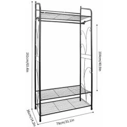 Offener Kleiderschrank Garderobenständer Aus Metall Kleiderständer Mit 3 Ablagen Und 1 Kleiderstange Bis 50 Kg Belastbar Einfache Montage 79×36×161cm -Möbelhaus 37439385 4