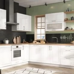 Moderne Küche Küchenzeile Eckküche Küchenblock Weiß Landhaus Glanz Hochglanz