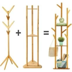 Garderobenständer Bambus, Freistehender Kleiderständer, Garderobe In Baumform, Mit 10 Haken/3 Ablgen -Möbelhaus 37822895 4