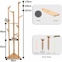 Garderobenständer Bambus, Freistehender Kleiderständer, Garderobe In Baumform, Mit 10 Haken/3 Ablgen -Möbelhaus 37822895 5