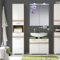 Badkombination SetOne In Hochglanz Weiß Und Eiche San Remo Badmöbel Set 3-teilig -Möbelhaus 379720685