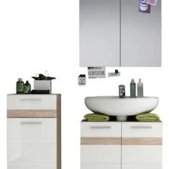 Badkombination SetOne In Hochglanz Weiß Und Eiche San Remo Badmöbel Set 3-teilig -Möbelhaus 379720686