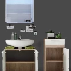 Badkombination SetOne In Hochglanz Weiß Und Eiche San Remo Badmöbel Set 3-teilig -Möbelhaus 379720687