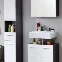 Badmöbel Set Badezimmer Möbel Weiß Hochglanz Grau Sardegna Möbelset 3-tlg. Line