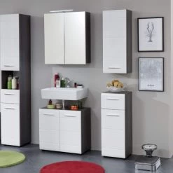 Badmöbel Set Badezimmer Möbel Weiß Hochglanz Grau Sardegna Möbelset 3-tlg. Line -Möbelhaus 379932093