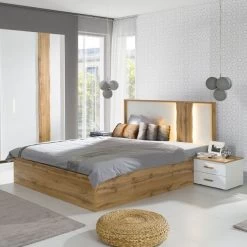 Modernes Schlafzimmer Set Forest Hochglanz Weiss In Altholz-Design