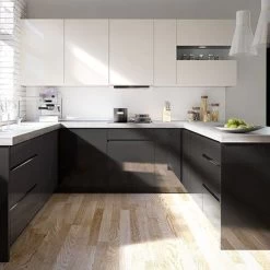 Küche U-Küche Weiß / Schwarz Grifflos Glanz - Soft Close - Individuell Stellbar