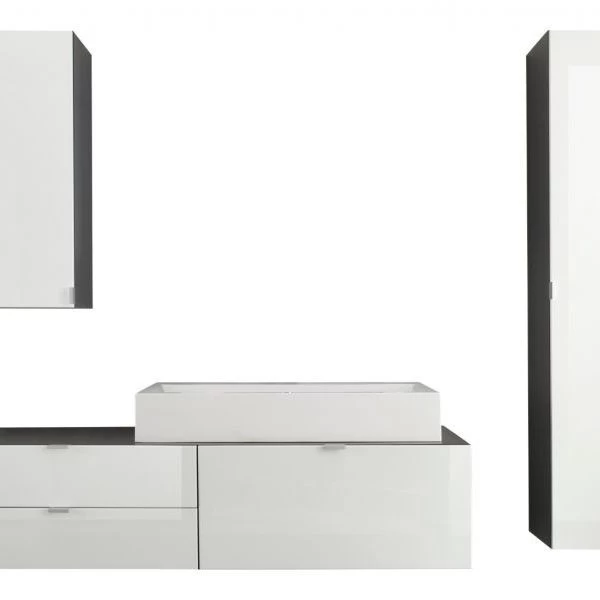 Badmöbel Badezimmer Set Weiß Hochglanz Waschtisch Komplett MIT Waschbecken Beach 4 Badmöbel Badezimmer Set Weiß Hochglanz Waschtisch Komplett MIT Waschbecken Beach – Bild 2