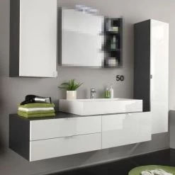 Badmöbel Badezimmer Set Weiß Hochglanz Waschtisch Komplett MIT Waschbecken Beach 9 Badmöbel Badezimmer Set Weiß Hochglanz Waschtisch Komplett MIT Waschbecken Beach -Möbelhaus 387389094